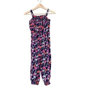 bluezoo Neon Palm Tree Smocked Jumpsuit Blue Orange Pink White 7